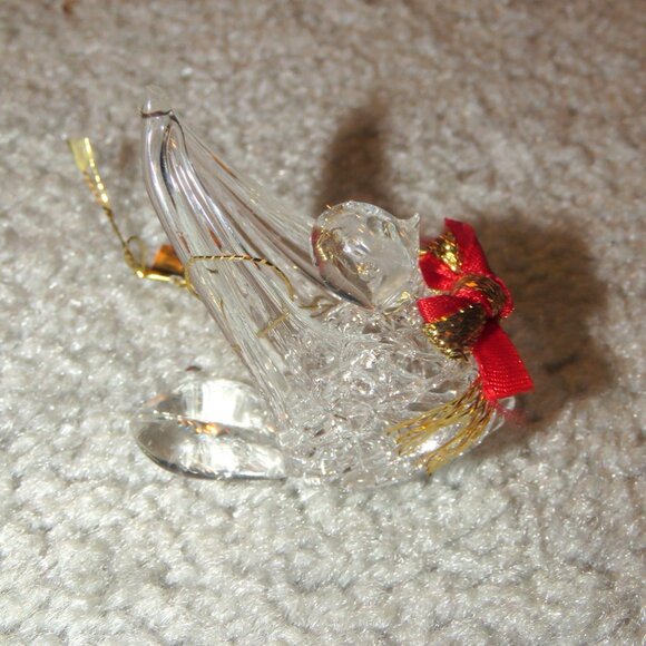 Vintage Clear Spun Glass Small Bird Hanging Christmas Holiday Ornament - Picture 6 of 9